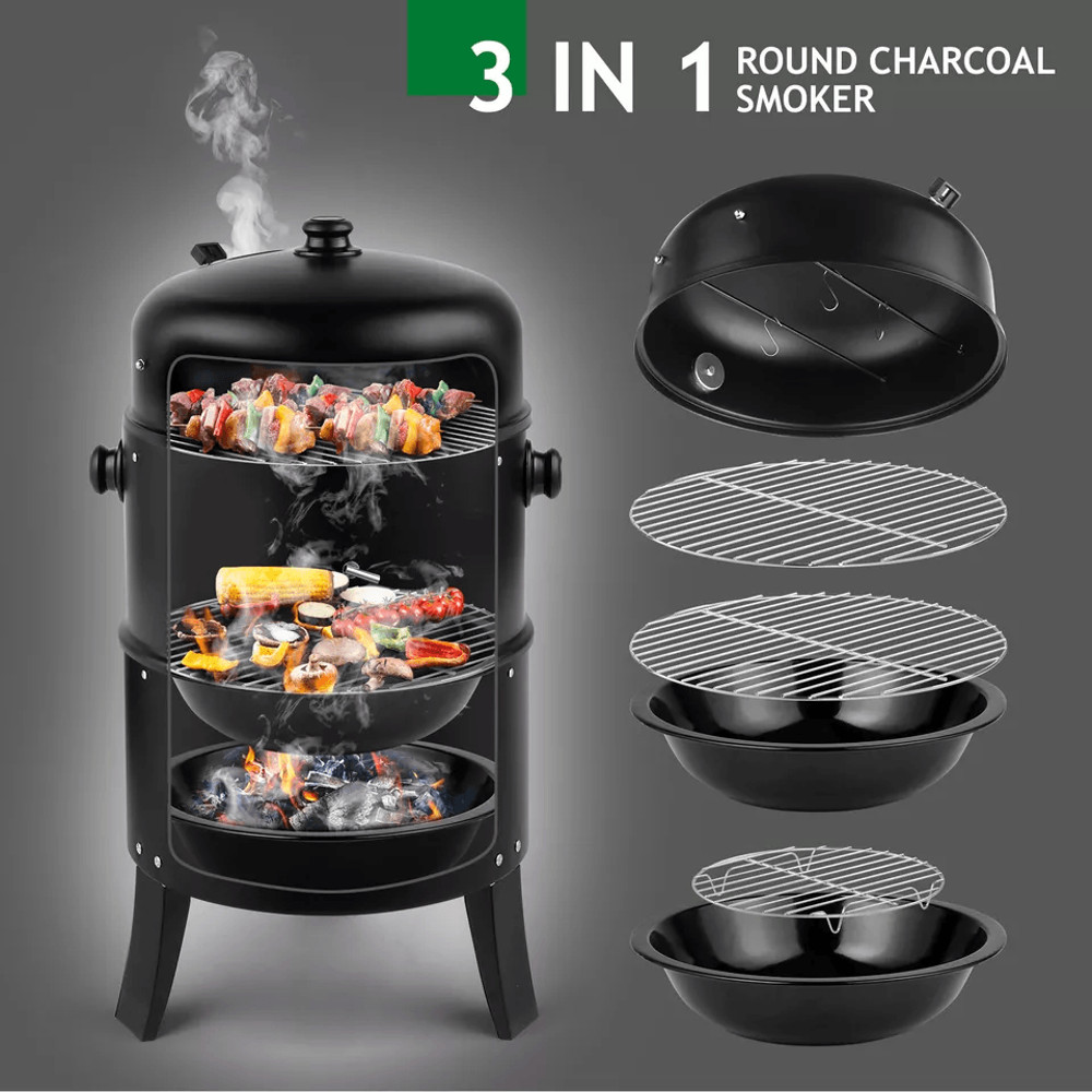 Charcoal Smoker BBQ Grill Portable Vertical Outdoor Meat Cooker With Builtin Thermometer For Grilli 4