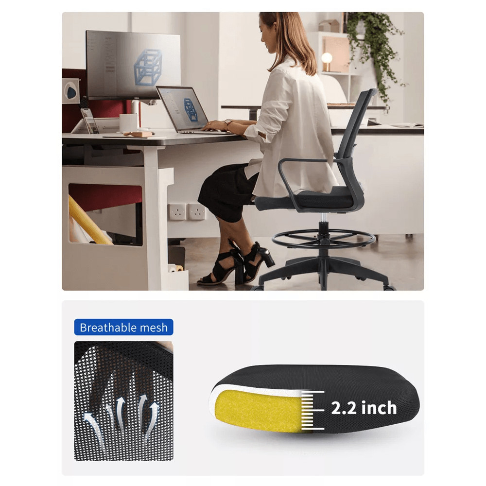 Drafting Chair Tall Office Chair Adjustable Height Ergonomic Mesh Stool With Arms And Foot Ring For 3