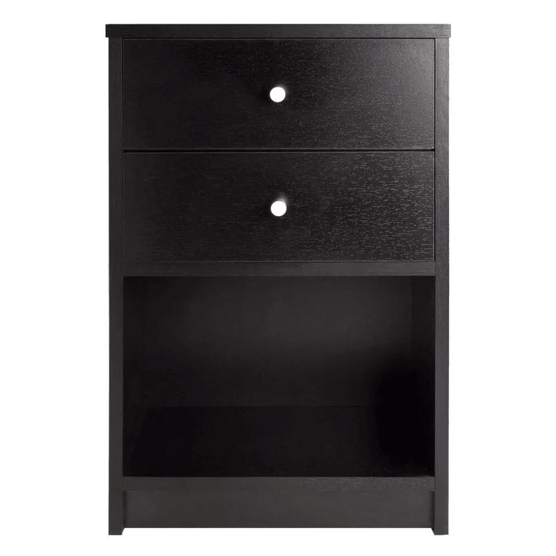 Modern Black 2 Drawer Nightstand Wood Storage End Table Bedside Organizer 3