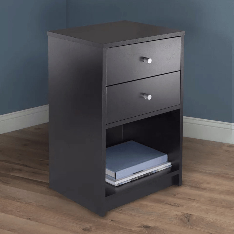 Modern Black 2 Drawer Nightstand Wood Storage End Table Bedside Organizer 1