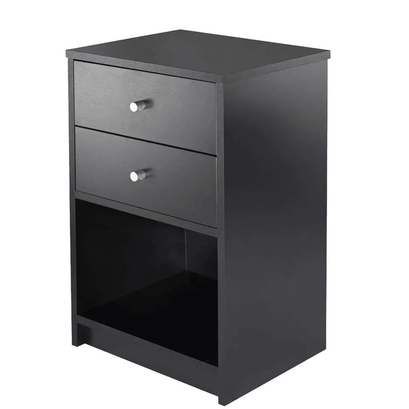 Modern Black 2 Drawer Nightstand Wood Storage End Table Bedside Organizer 2