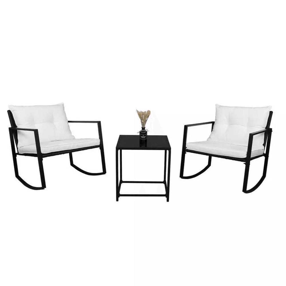 Outdoor Wicker Rocking Chair Set Rattan Patio Furniture Table With Cushions WeatherResistant Garden 4