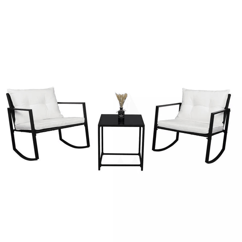 Outdoor Wicker Rocking Chair Set Rattan Patio Furniture Table With Cushions WeatherResistant Garden 4