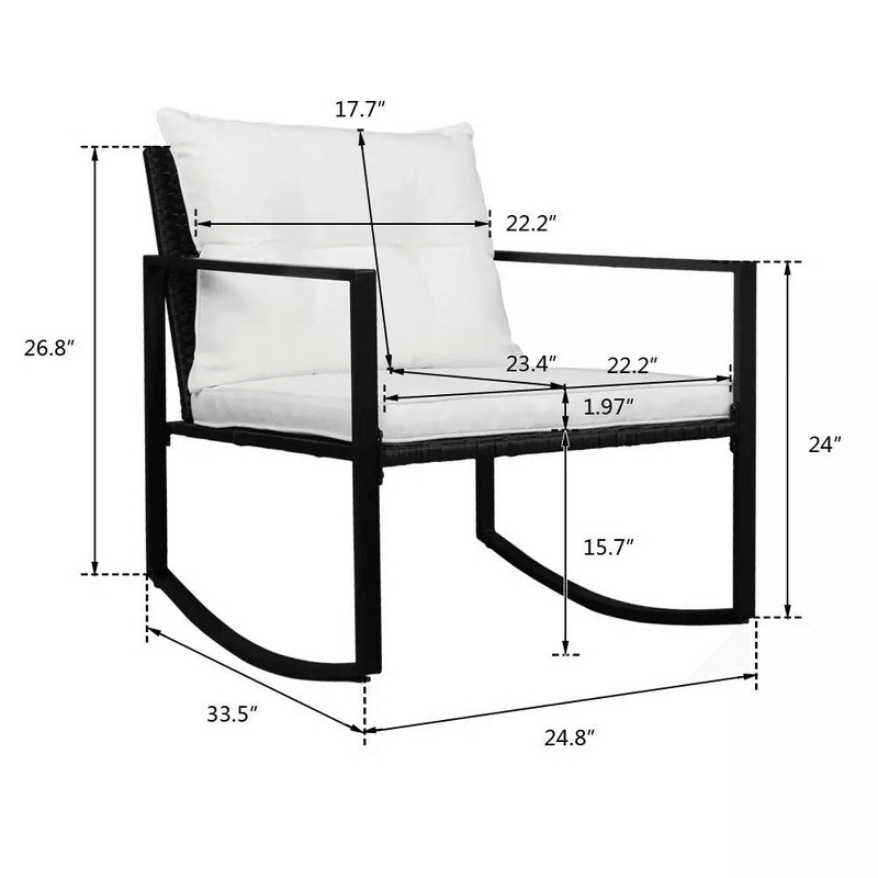 Outdoor Wicker Rocking Chair Set Rattan Patio Furniture Table With Cushions WeatherResistant Garden 11