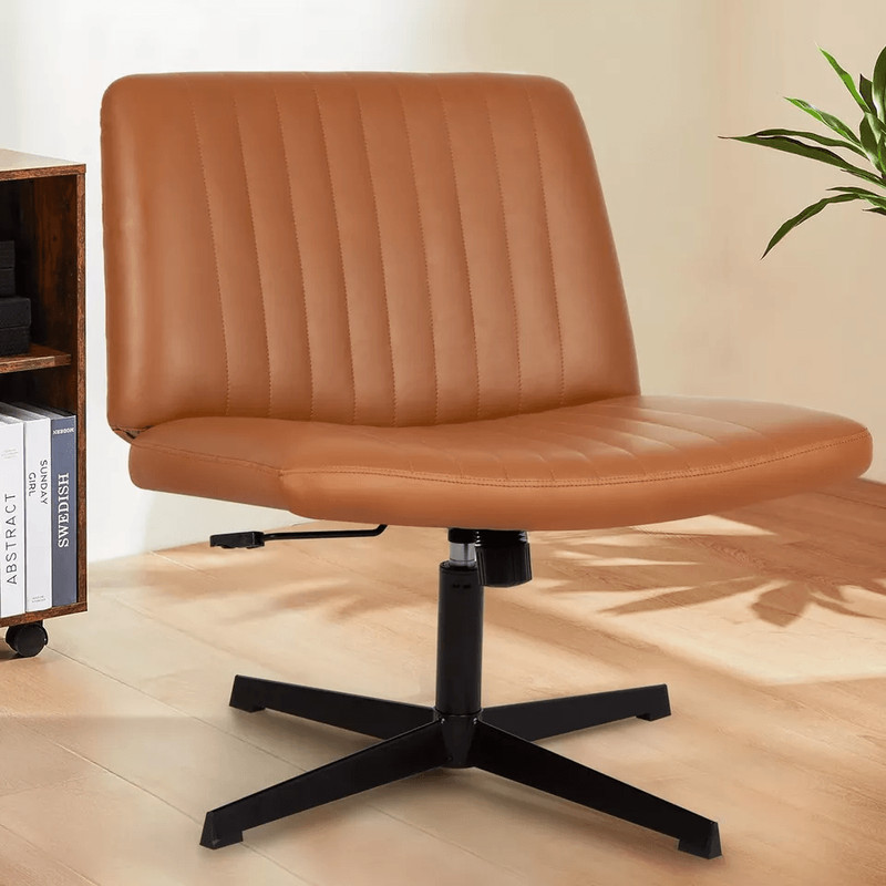 Criss Cross Armless Office Chair  No Wheels Modern Swivel Height Adjustable Wide Seat For CrossLegg 5