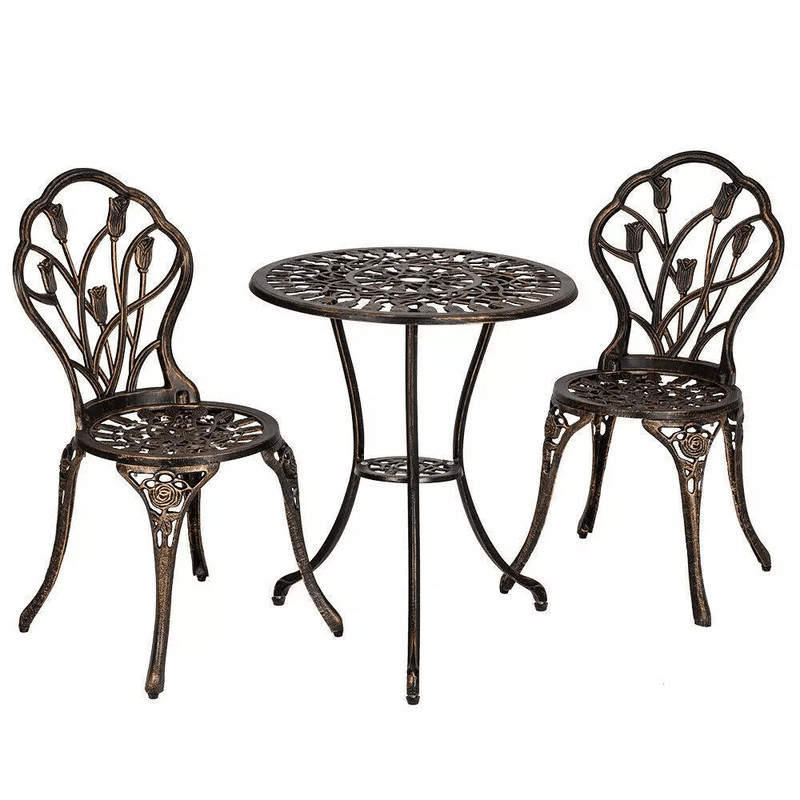3 Piece Outdoor Garden Bistro Set Bronze Iron Table  Chairs 0