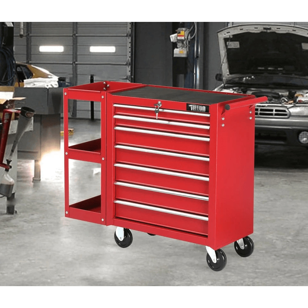 Heavy Duty Drawer Rolling Tool Chest Tool Box With Lock Key And Side Shelves Drawer Steel Tool Cab 1