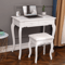 White Vanity Dressing Table Set With Mirror Stool 4 Drawer Makeup Desk For Bedroom Elegant MDF Woo 1