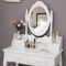 White Vanity Dressing Table Set With Mirror Stool 4 Drawer Makeup Desk For Bedroom Elegant MDF Woo 2