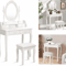 White Vanity Dressing Table Set With Mirror Stool 4 Drawer Makeup Desk For Bedroom Elegant MDF Woo 5