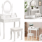 White Vanity Dressing Table Set With Mirror Stool 4 Drawer Makeup Desk For Bedroom Elegant MDF Woo 5