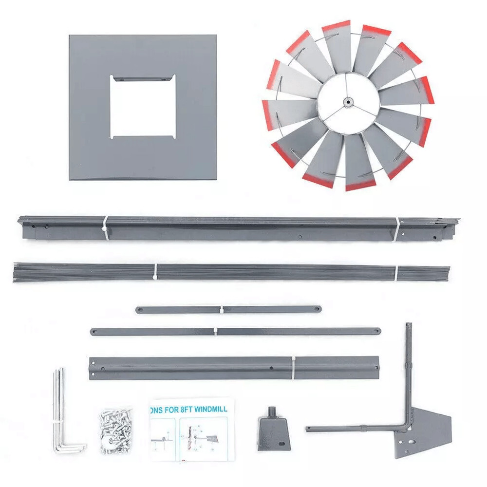 8FT Windmill For Yard Garden Durable Metal Ornamental Wind Mill Weather Resistant Outdoor Decoratio