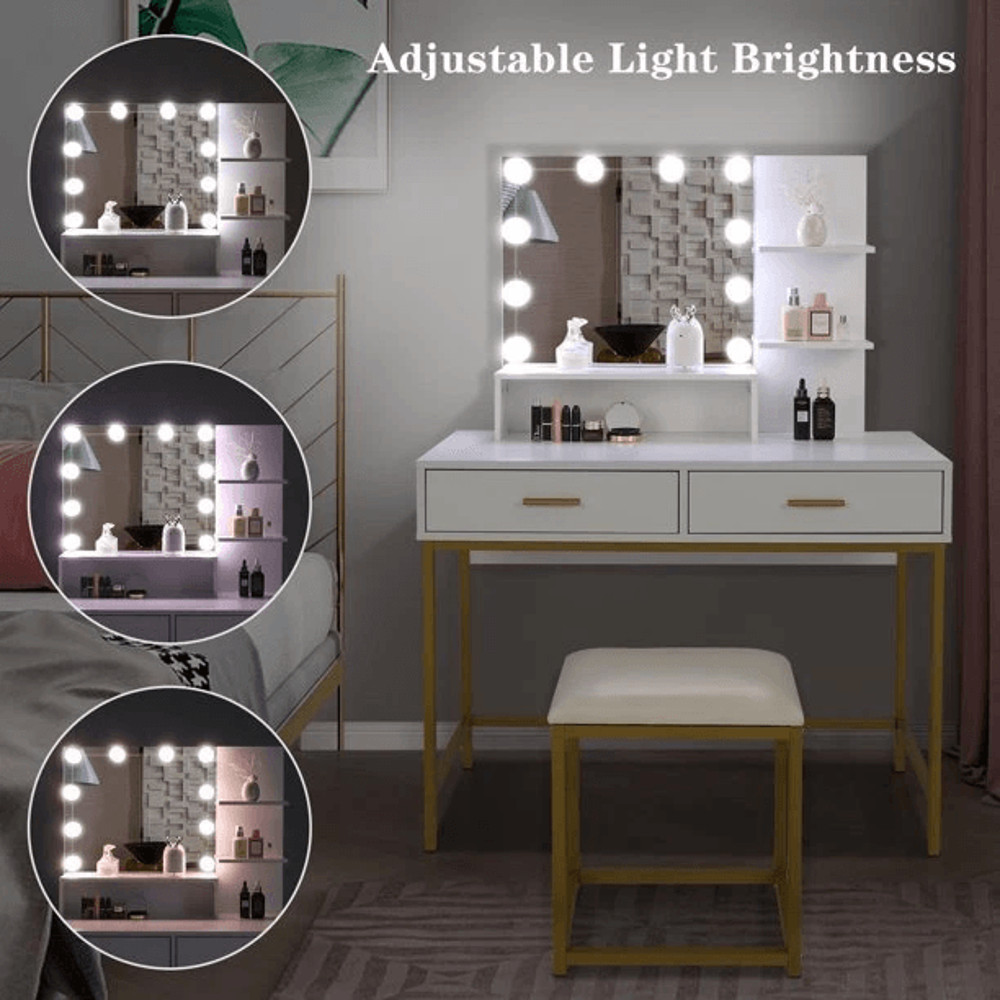 LED Vanity Set With Lighted Mirror Cushioned Stool Dressing Table Makeup Table 2