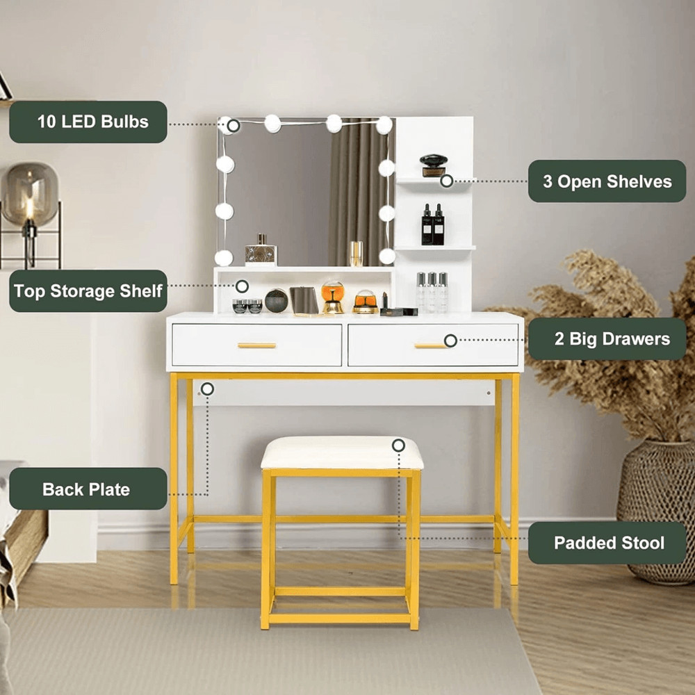 LED Vanity Set With Lighted Mirror Cushioned Stool Dressing Table Makeup Table 1