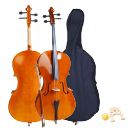full size natural cello with case, bow, rosin & bridge, ideal for beginners & professionals