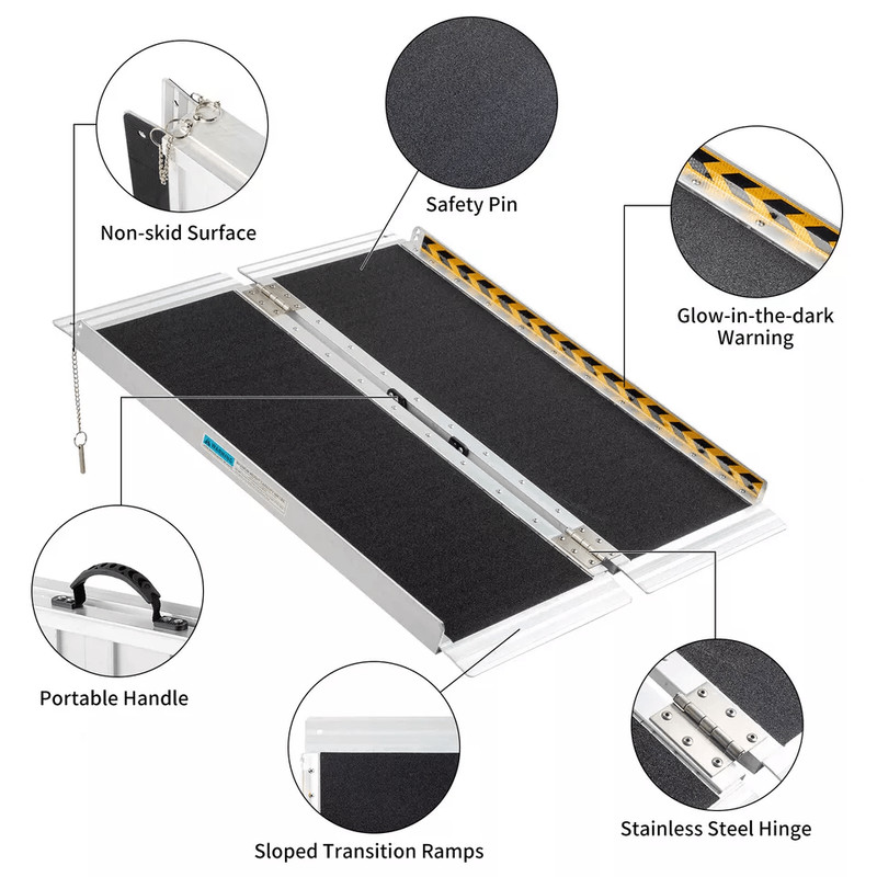 3 Foot Aluminum Folding Wheelchair Ramp  Portable NonSlip Mobility Scooter Access Ramp 600 Lbs Capa 3