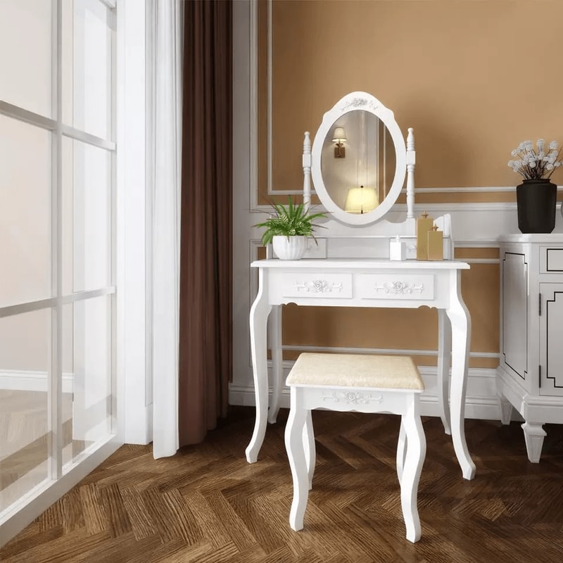 Makeup Vanity Desk With Mirror 4 Drawers Elegant Bedroom Dressing Table Set 3