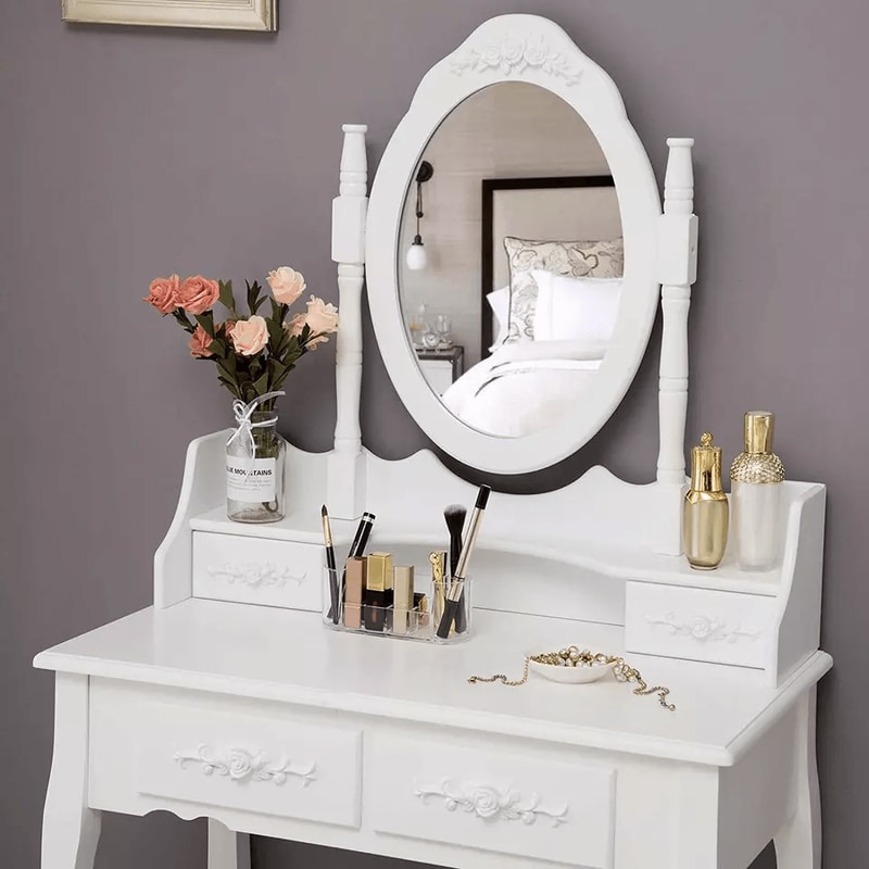 Makeup Vanity Desk With Mirror 4 Drawers Elegant Bedroom Dressing Table Set 2