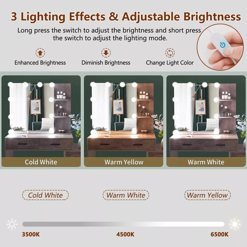 LED Lighted Vanity Set With Sliding Mirror 5 Drawer Makeup Dressing Table 4