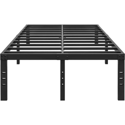 queen size metal bed frame, heavy duty steel platform with slat support & underbed storage