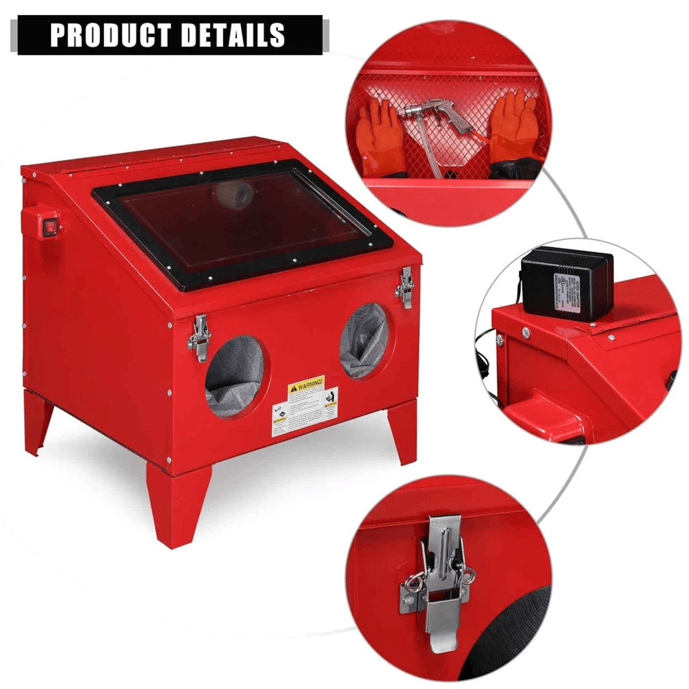 40 Gallon Cabinet Bench Top Air Sandblasting Kit With Gun 4 Nozzles Portable Steel Sandblaster 7