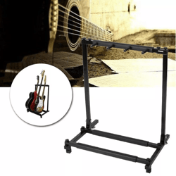 adjustable 3-guitar folding rack stand, iron, height-adjustable, space-saving holder