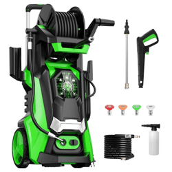 powerful electric pressure washer with nozzles & adjustable telescopic handle