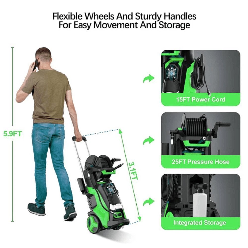 Powerful Electric Pressure Washer With Nozzles  Adjustable Telescopic Handle 3