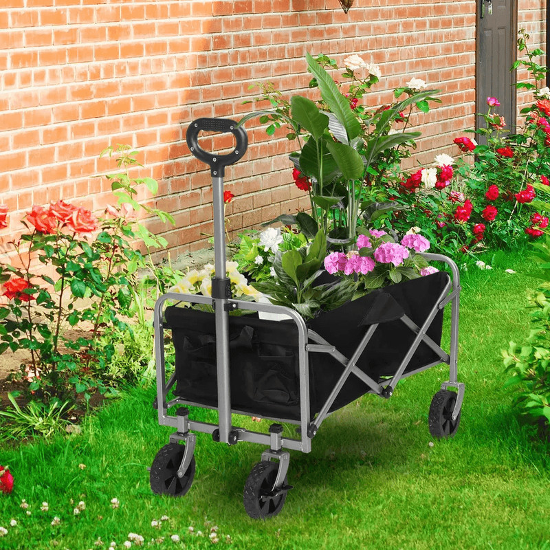 Heavy Duty Collapsible Folding Wagon Cart Black Steel Frame Oxford Fabric  Ideal For Garden Beach C 1