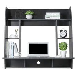 wall mount writing table floating computer desk foldable cabinet with storage shelves