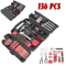 136pcs Red Household Tool Kit With Case Complete Mechanics Tool Set For Home Repairs DIY Projects 0