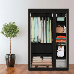 new portable closet wardrobe organizer, large storage space with shoe rack & shelves