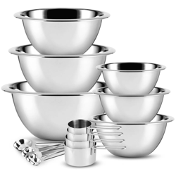 premium stainless steel mixing bowls with measuring tools, ideal for cooking & baking