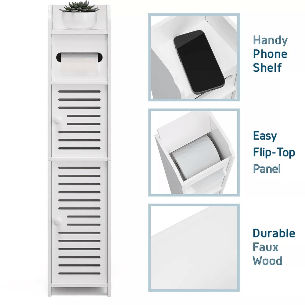 Freestanding Bathroom Storage Cabinet With Door And Shelves Compact Toilet Paper Organizer For Tigh 3