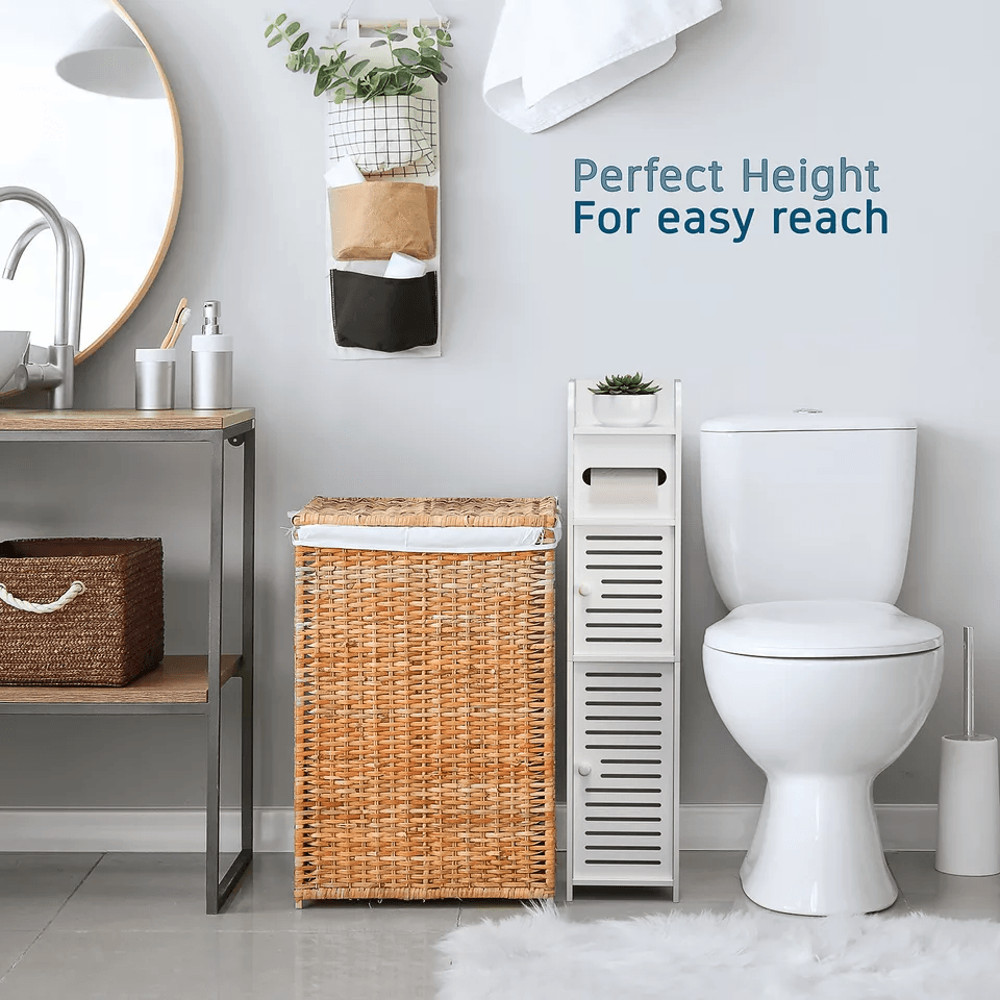 Freestanding Bathroom Storage Cabinet With Door And Shelves Compact Toilet Paper Organizer For Tigh 2