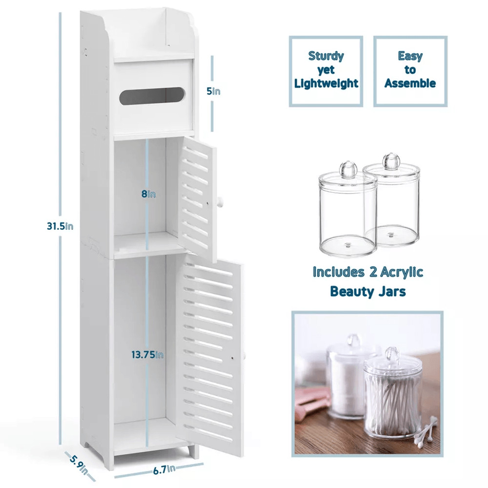 Freestanding Bathroom Storage Cabinet With Door And Shelves Compact Toilet Paper Organizer For Tigh 1