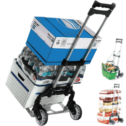 portable aluminium folding push cart, travel shopping trolley luggage with wheels, compact and lightweight design