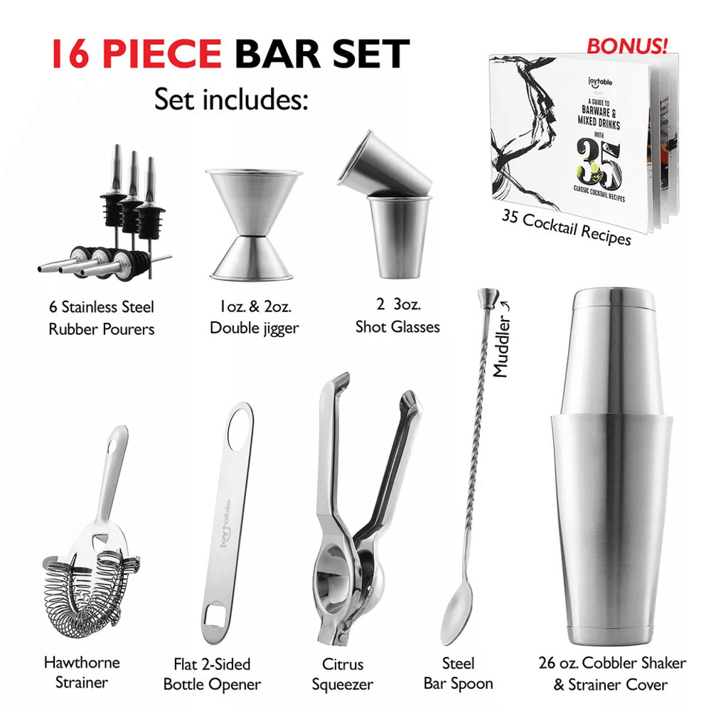 Complete Cocktail Shaker Bartender Kit Bar Tools Set With Lemon Squeezer Ideal For Home Bar Parties 5
