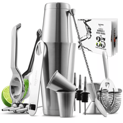 complete cocktail shaker bartender kit, bar tools set with lemon squeezer, ideal for home, bar, parties & gift