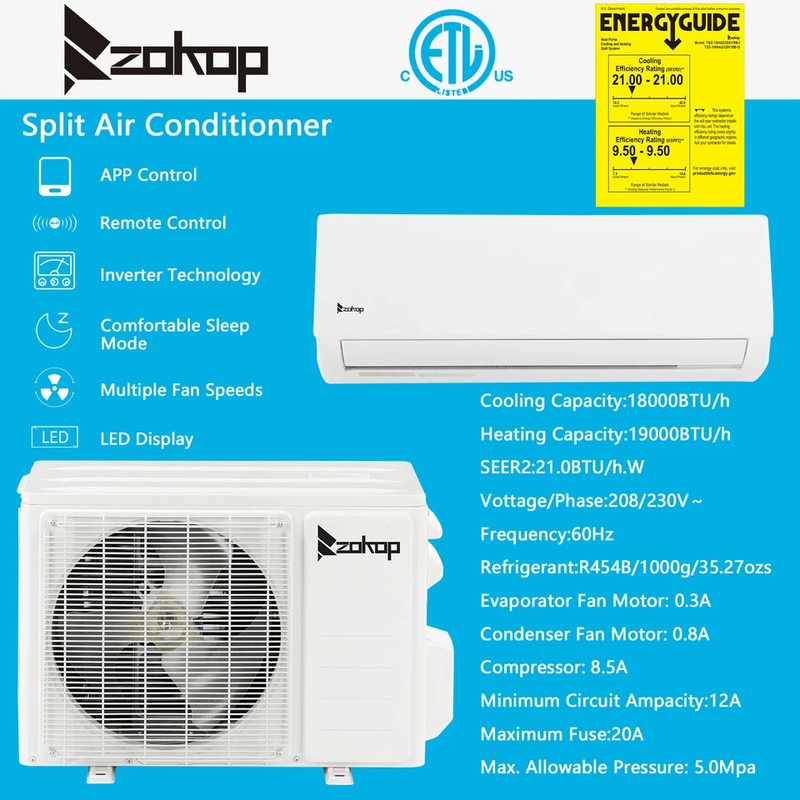 HighEfficiency BTU Ductless Mini Split AC Heat Pump SEER Inverter System 3