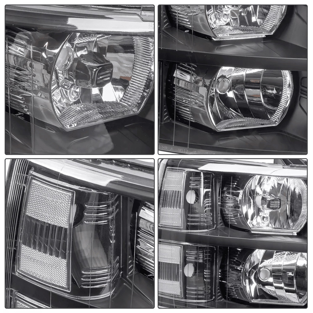 Headlights Headlamps Black Clear For 0713 Chevy Silverado 1500 2500HD 3500HD 1