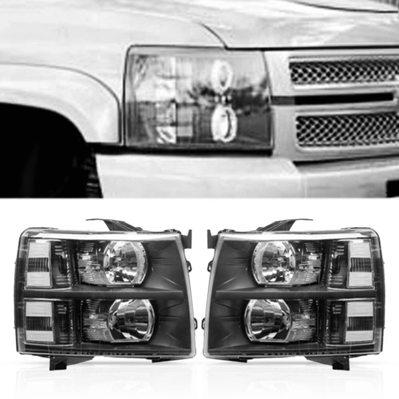 Headlights Headlamps Black Clear For 0713 Chevy Silverado 1500 2500HD 3500HD 0
