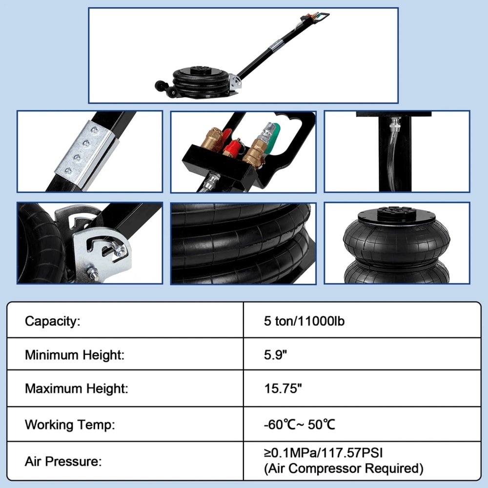 HeavyDuty Triple Bag Air Jack Ton Pneumatic Jack For Car SUV Truck Lifting Fast Garage Repair Tool 5