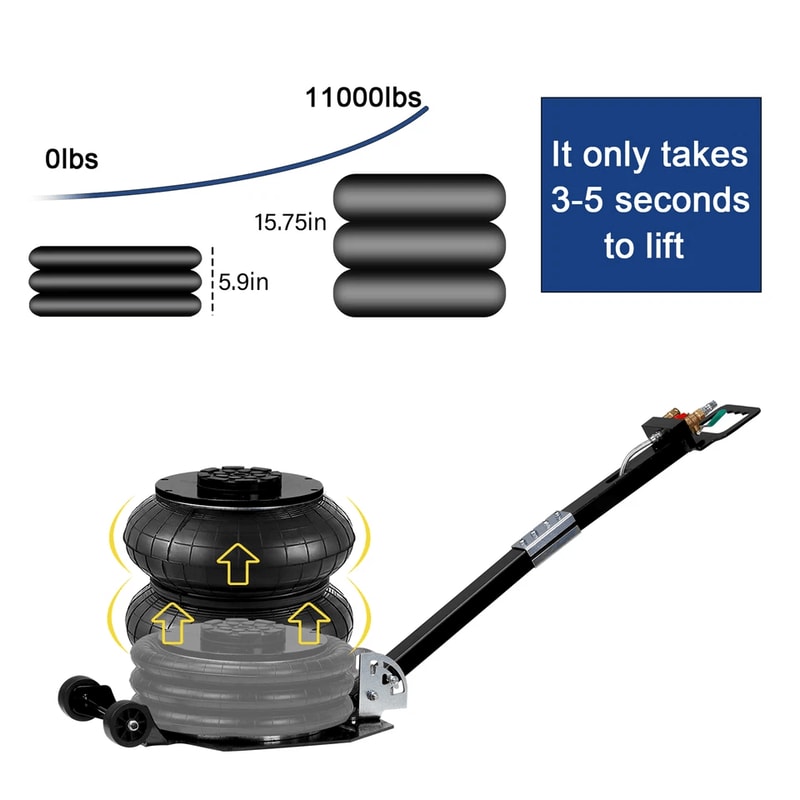 HeavyDuty Triple Bag Air Jack Ton Pneumatic Jack For Car SUV Truck Lifting Fast Garage Repair Tool 6