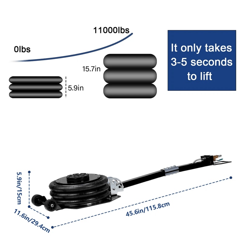 HeavyDuty Triple Bag Air Jack Ton Pneumatic Jack For Car SUV Truck Lifting Fast Garage Repair Tool 7