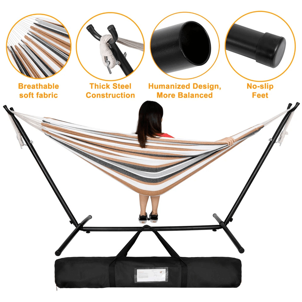 HeavyDuty 2 Person Hammock With 9FT Steel Stand  Portable Double Hammock Bed For Patio Garden And T 7