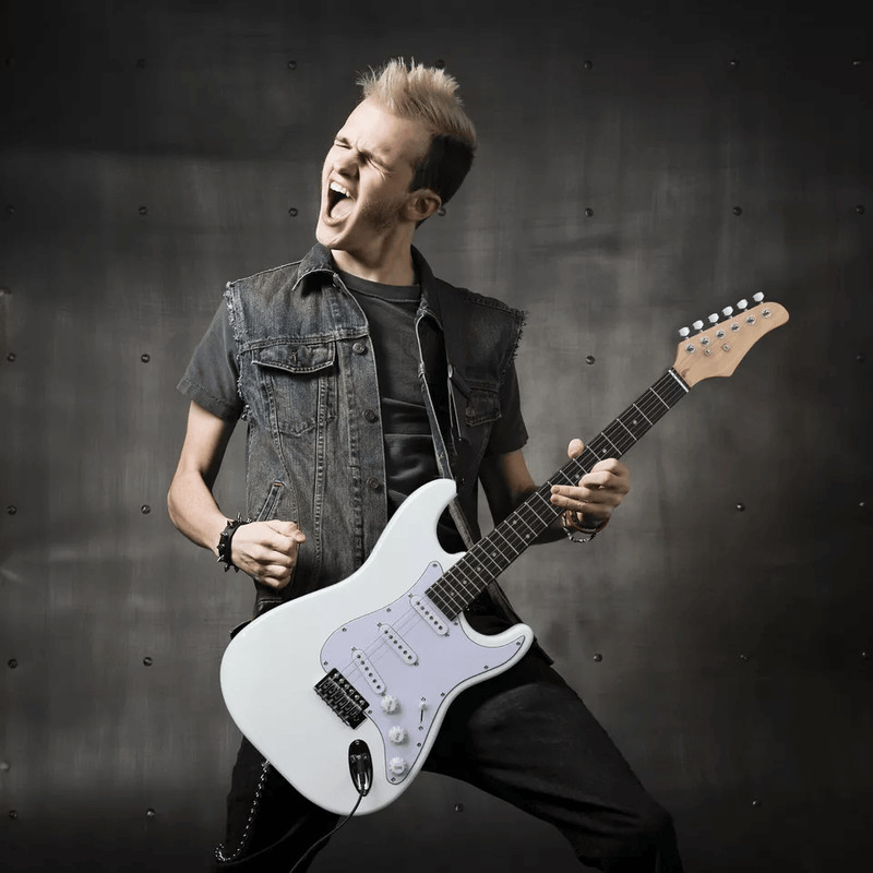 Glarry White Strings Electric Guitar Right Handed With Gig Bag Strap  Cord Lightweight Body Rosewoo 5