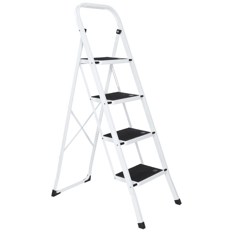 4 Step Folding Ladder With Handgrip AntiSlip Wide Pedals 330lbs Capacity Sturdy Steel Step Stool F 2