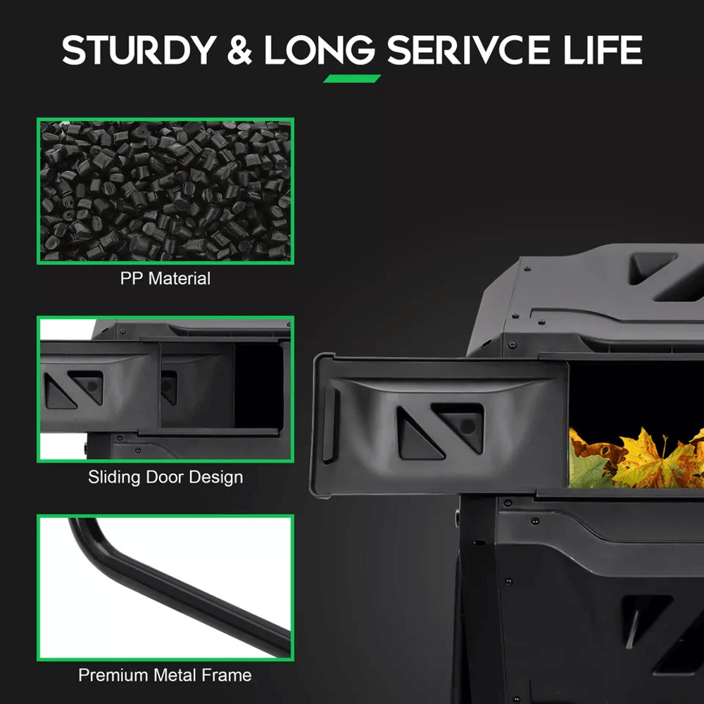 Dual Chamber Tumbling Composter Outdoor Rotating Compost Bin For Garden Waste 6