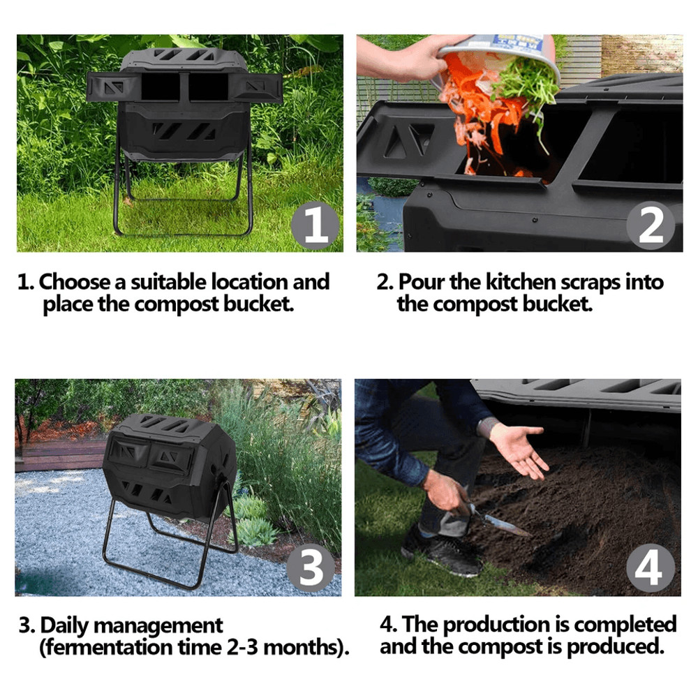 Dual Chamber Tumbling Composter Outdoor Rotating Compost Bin For Garden Waste 3